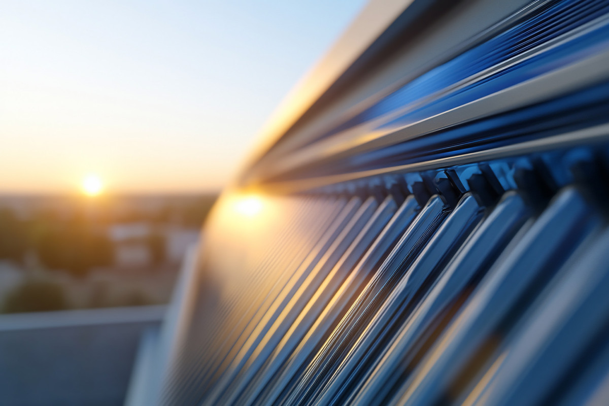 Seitlicher Blick auf Solarthermie auf einem Dach